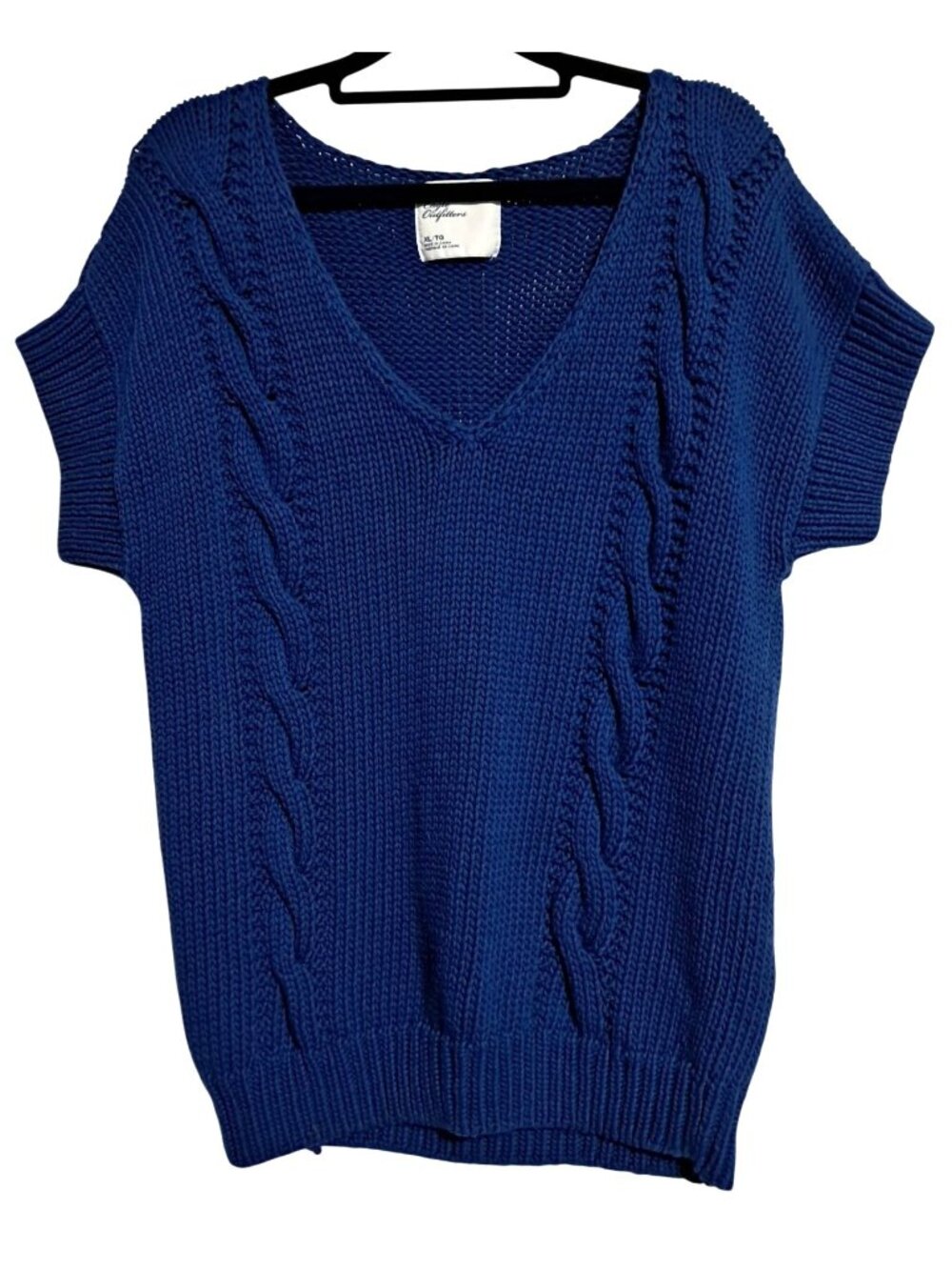 American Eagle Outfitters‎ Womens XL Blue Knit Sweater 100% Cotton V-Neck Cabled